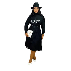 Woman Fashion Embroidery Drawstring Waist Pleated Dress