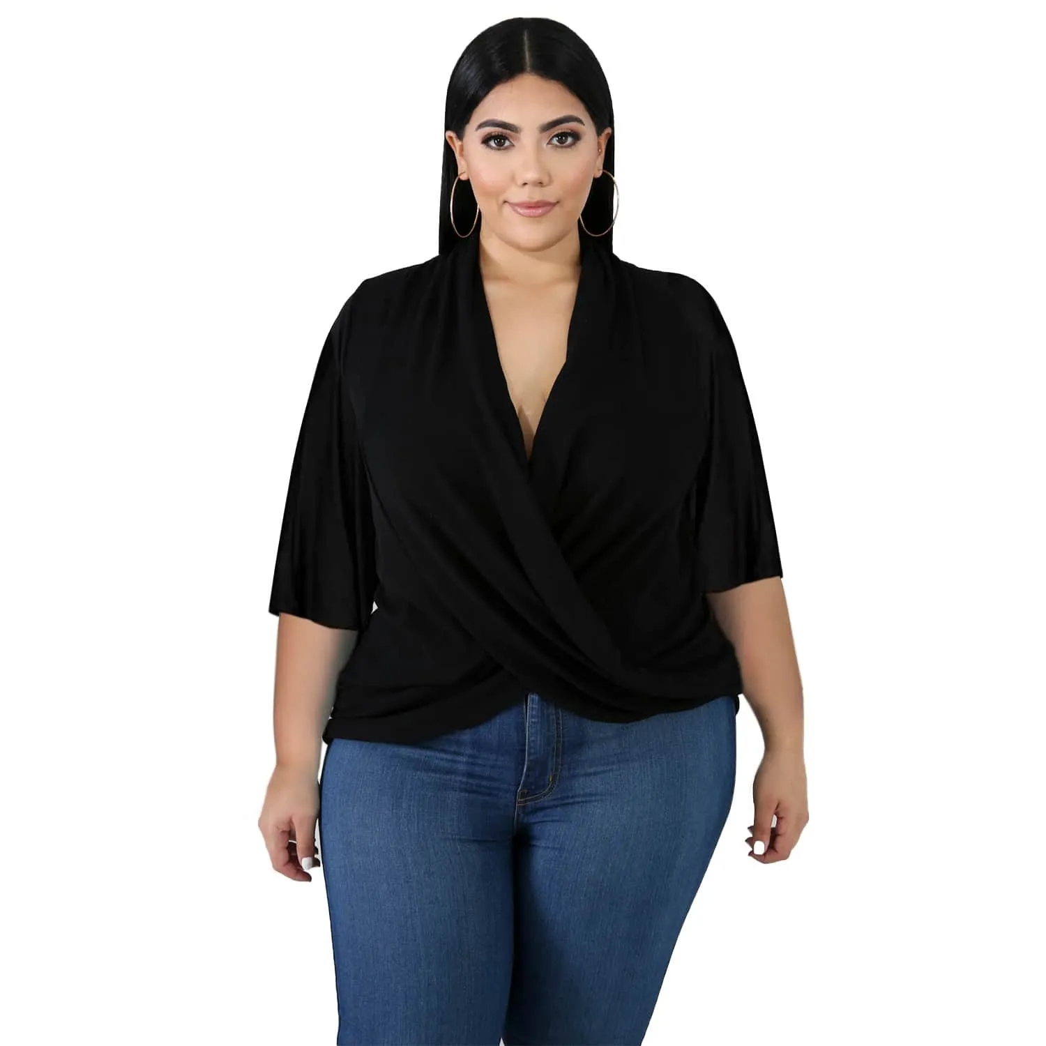 Women Solid Color Dolman Sleeve Irregular Blouse