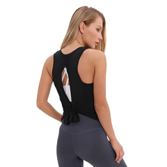 Women Casual Loose Solid Color Round Neck Sleeveless Back Split Sports Tank Top