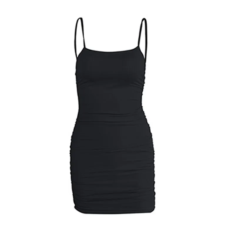 Sexy Backless Solid Color Spaghetti Strap Sleeveless Bodycon Dress