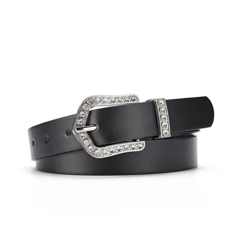 Fashion Elegant Rhinestone Inlaid Pin Buckle Simple Women Pu Belt