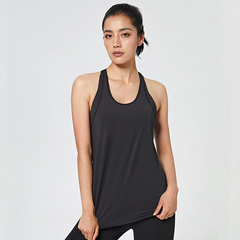 Women Casual Loose Solid Color Round Neck Sleeveless Sports Tank Top