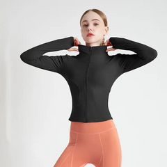 Women Fashion Solid Color Quick-Drying Sport Zipper Coat