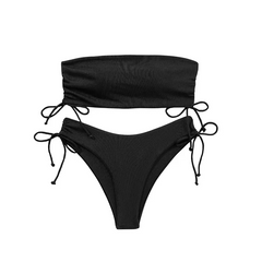 Women Fashion Bandeau Drawstring Swimsuit Two-Piece Set