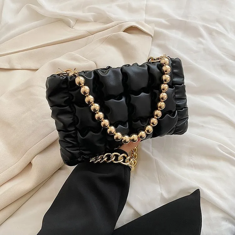 Women'S Fashion Pleated Embroidered Thread Shoulder Bag