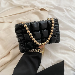 Women'S Fashion Pleated Embroidered Thread Shoulder Bag