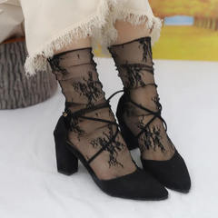 Fashion Solid Color Sweet Lace Women Ultra-Thin Stacked Mesh Socks
