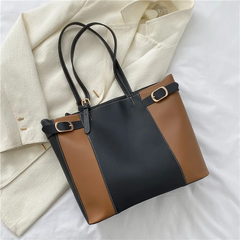 Women Fashion Commuter Color Blocking Large Capacity PU Shoulder Bag