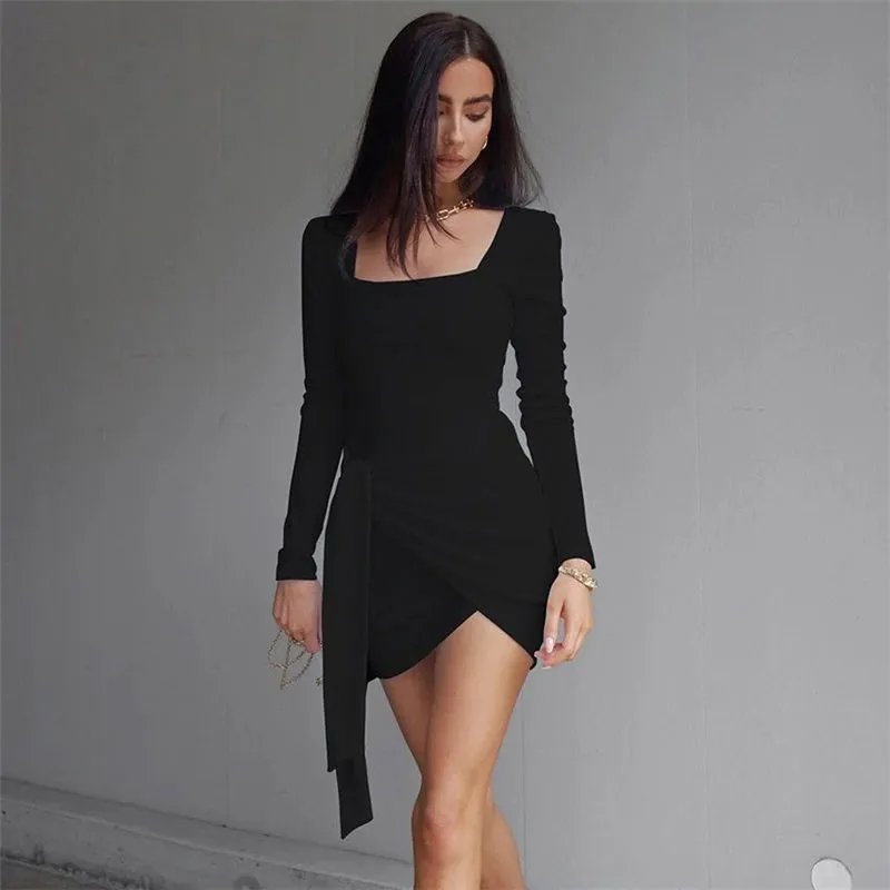 Women Fashion Solid Color Long Sleeve Dress