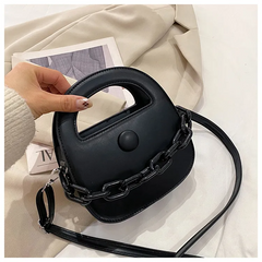 Women Casual Thick Chain Design Solid Color Shoulder Handle Bag