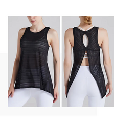 Women Casual Loose Breathable Solid Color Round Neck Sleeveless Back Split Sports Top