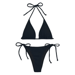 Women Fashion Sexy Fluorescent Color Ruffled Tether Bikini Swimsuit Two-Piece Set