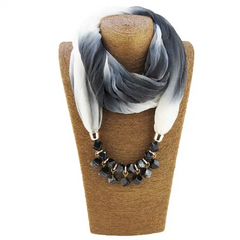Women Party Cube Shape Resin Pendant Polyester Scarf Necklace