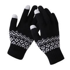 Screen Touchable Geometric Pattern Knitted Gloves