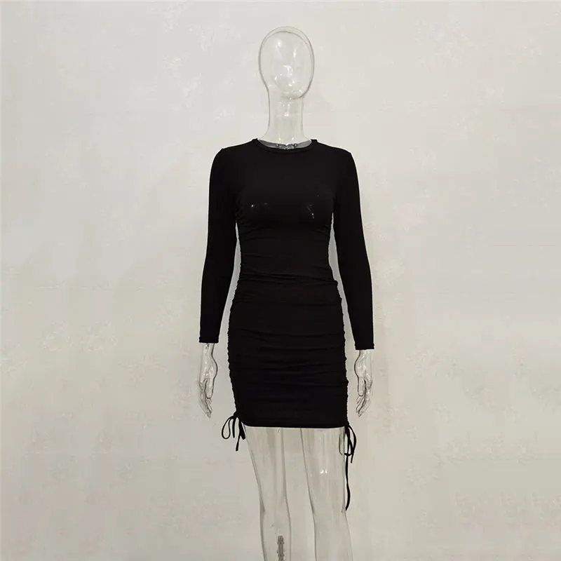 Women Fashion Solid Color Drawstring Bodycon Dresses