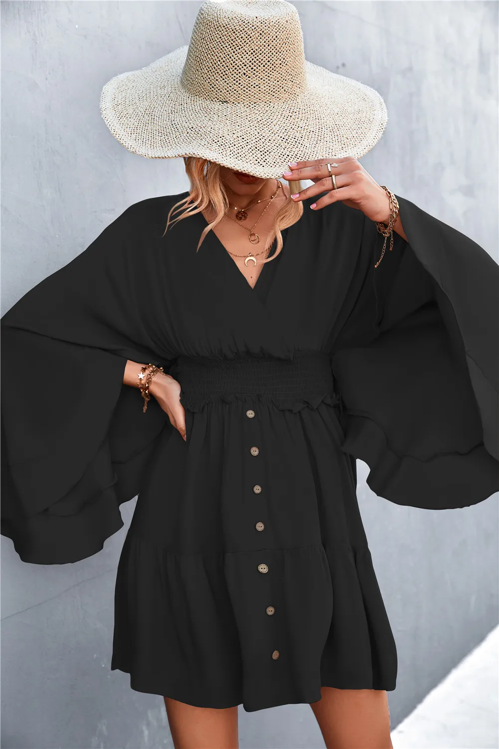 Women Basic Elegant V Neck Summer Irregular Backless Solid Color Loose Dress