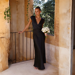Women Elegant Solid Color V-Neck Sexy Maxi Dress