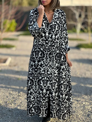 Women Loose Casual Graphic Printed Long Sleeve Shirt Plus Size Dress