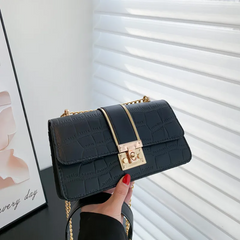Women Fashion Simple Chain Stone Pattern Commuter Shoulder Bag