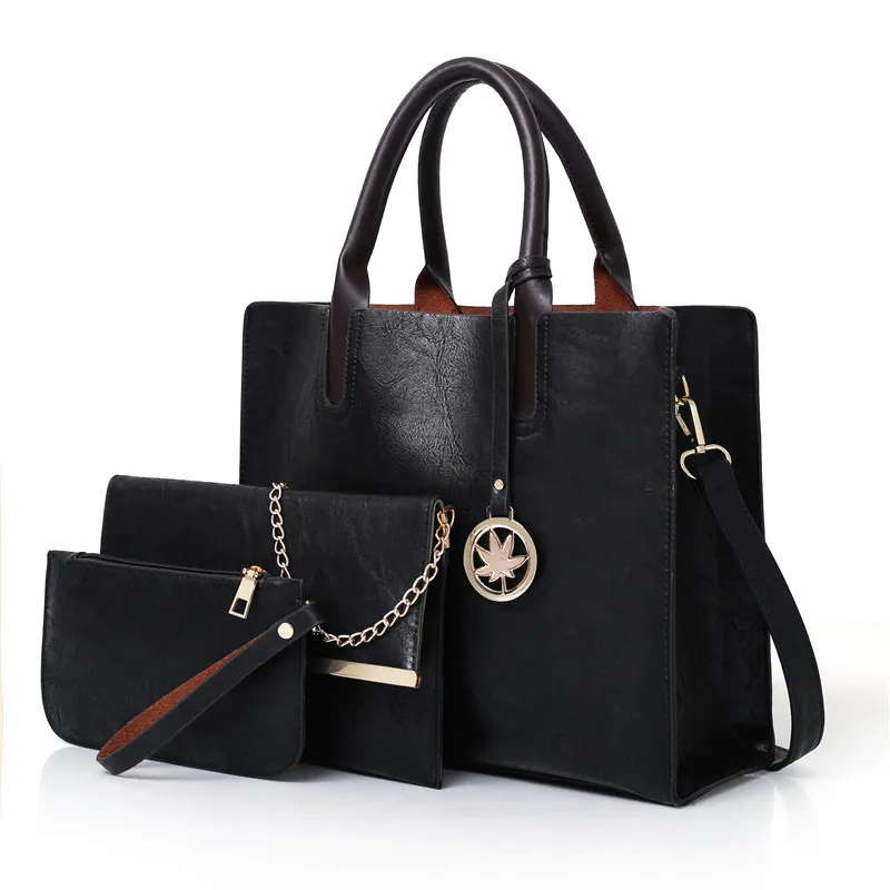 Women Fashion Solid Color Large Capacity PU Wallet Shoulder Handbag