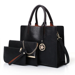 Women Fashion Solid Color Large Capacity PU Wallet Shoulder Handbag
