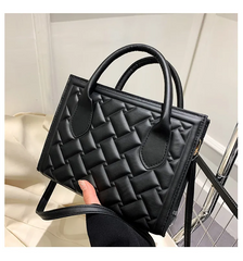 Women Fashion Square Embossed Design Solid Color PU Shoulder Bag