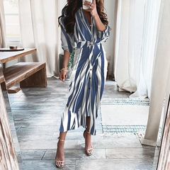 Women Fashion V Neck Bandage Creased Dress