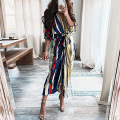 Women Fashion V Neck Bandage Creased Dress