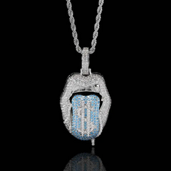 Hip-Hop Dollar Mouth Tongue Pendant Personality Zircon Necklace