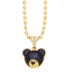 Women Fashion Cute Full Diamond Bear Head Pendant Necklace