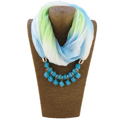 Women Party Cube Shape Resin Pendant Polyester Scarf Necklace