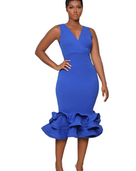 Women Fashion Sleeveless V-Neck Solid Color Dress