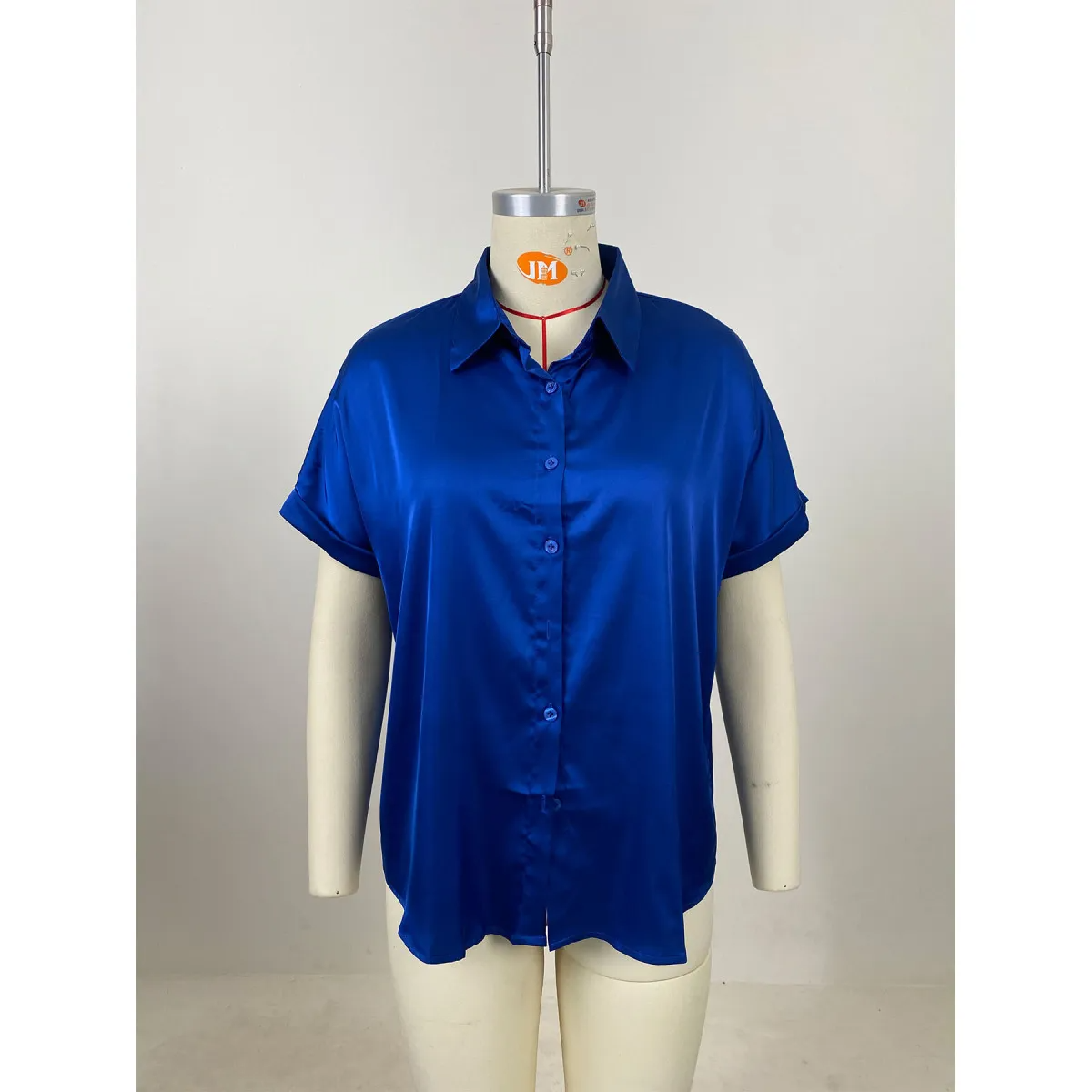 Women Fashion Solid Color Shaded Short Sleeve Button Blouses