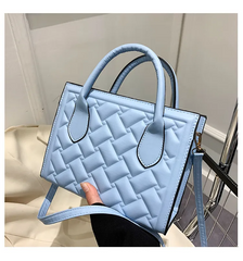 Women Fashion Square Embossed Design Solid Color PU Shoulder Bag