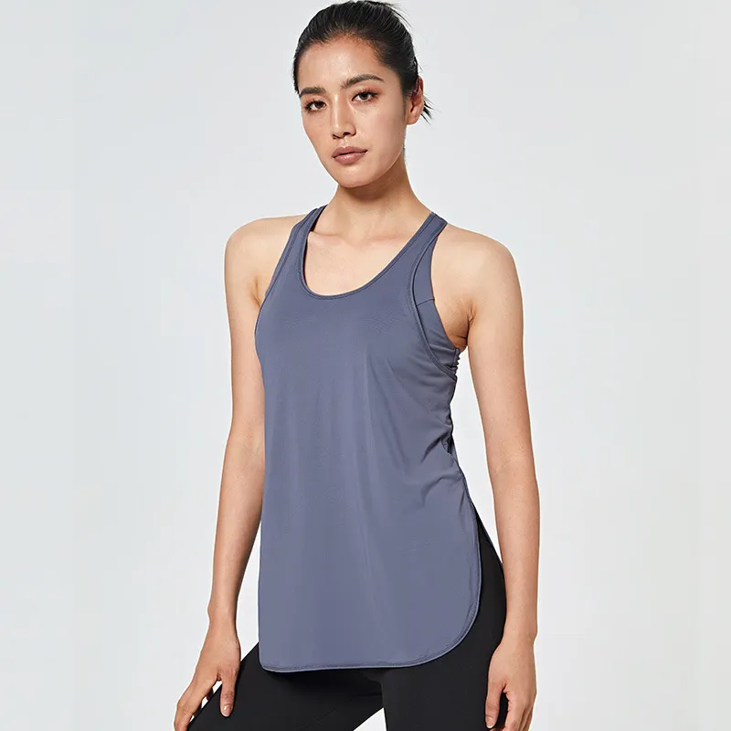 Women Casual Loose Solid Color Round Neck Sleeveless Sports Tank Top