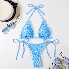 Women Sexy Lace-Up Floral Print Bikini