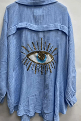 Spring And Summer Evil Eye Sequin Women Fashion Casual Shirt Blouse