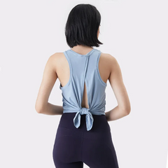 Women Casual Loose Solid Color Round Neck Sleeveless Back Split Sports Tank Top