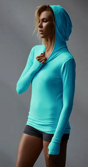 Women Casual Stretch Hooded Long Sleeve Mittens Running Sports Sweatshirt