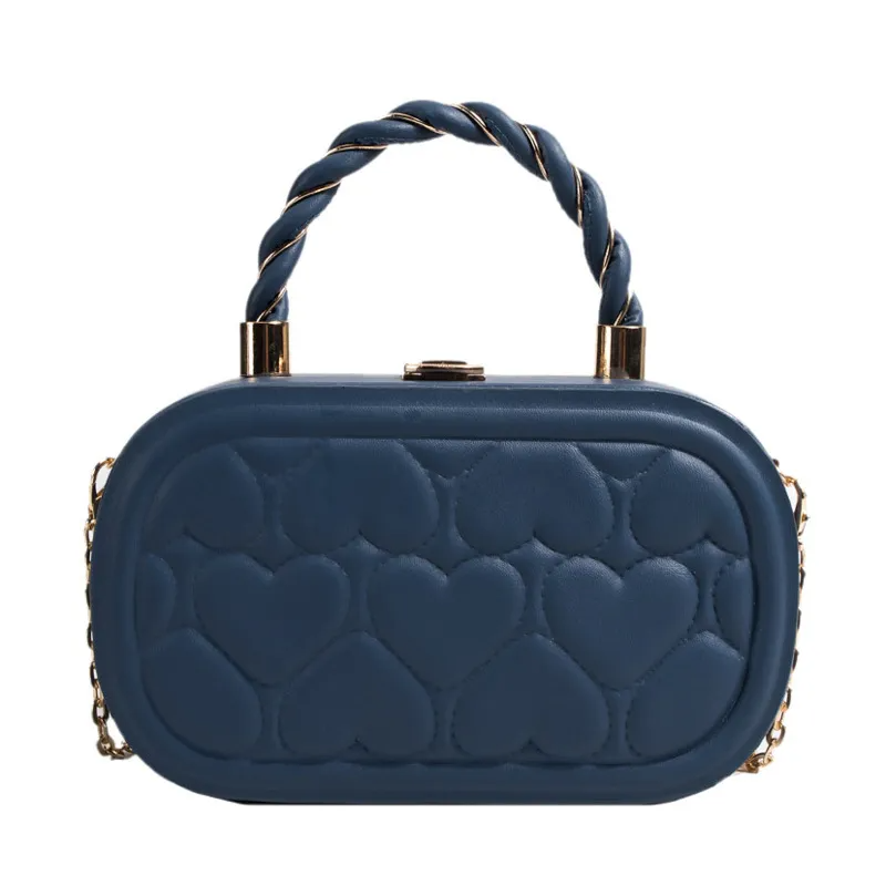 Women Fashion Solid Color Heart Quilted Lock Chain Handle Crossbody Bag