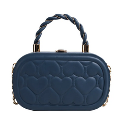 Women Fashion Solid Color Heart Quilted Lock Chain Handle Crossbody Bag