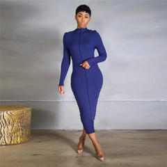 Women Fashion Solid Color Patchwork Long Sleeve Dress