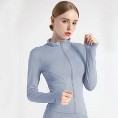 Women Fashion Solid Color Quick-Drying Sport Zipper Coat