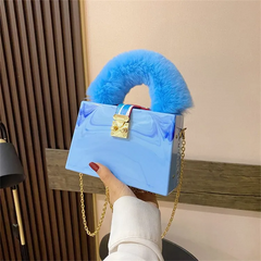 Women Chic Chain Design Stone Pattern Square Shoulder Handle Bag