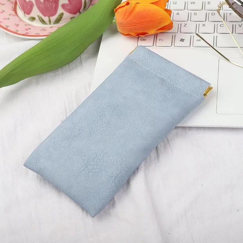 Simple Solid Color Anti-Pressure Flannel Automatic Closure Shrapnel Sunglasses Storage Bag