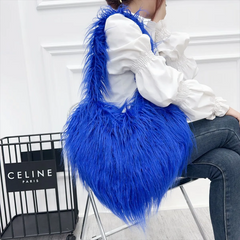 Winter Women Fashion Cute Solid Color Heart Plush Shoulder Bag