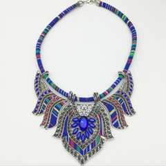 Women Fashion Ethnic Style Multicolor Braided Rope Alloy Diamond Bohemian Necklace
