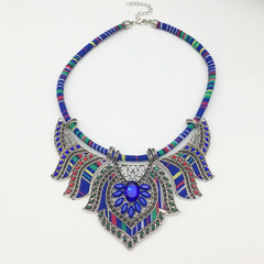 Women Fashion Bohemian Ethnic Style Exaggerated Multicolor Alloy Diamond Necklace