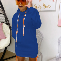 Women Casual Solid Color Hooded Long Sleeve Dress