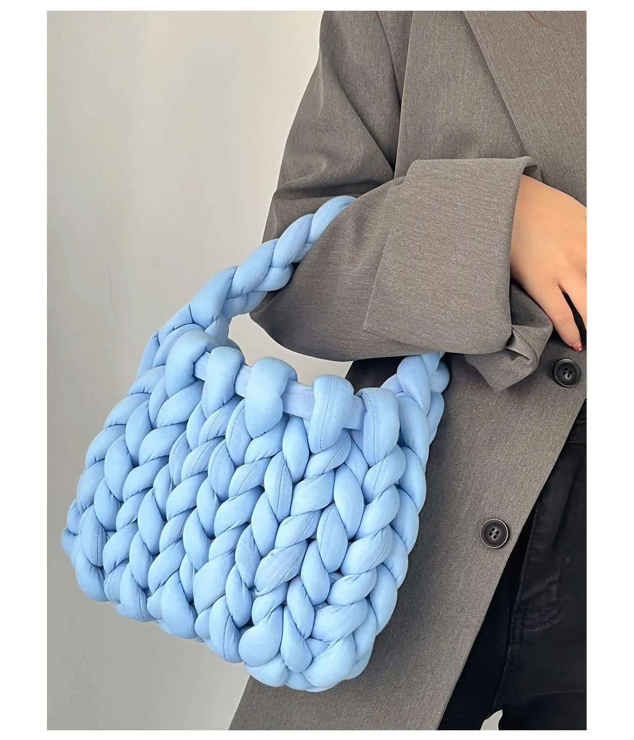 omen Fashion Solid Color Hand-Woven Wool Handbag